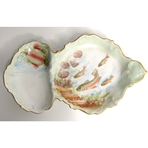 Tressemanes & Vogt Limoges France Fish Gilt Edged Sardine Tray (T & V) Vintage - Picture 11 of 11